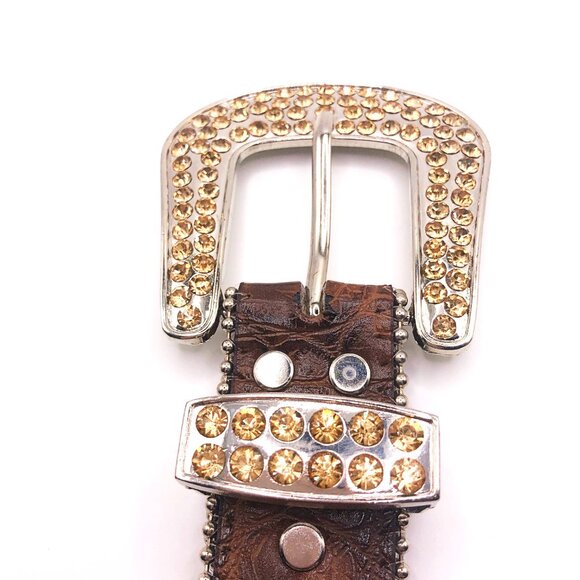 Brown Western Belt with Rhinestone Celtic Crosses & Side Studs main image 6